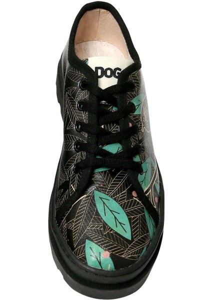 Kadın Vegan Deri Siyah Sneakers - Bird and Leaves Tasarım