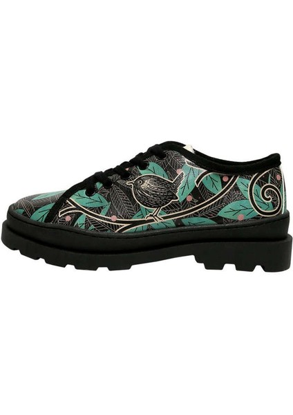 Kadın Vegan Deri Siyah Sneakers - Bird and Leaves Tasarım modelleri