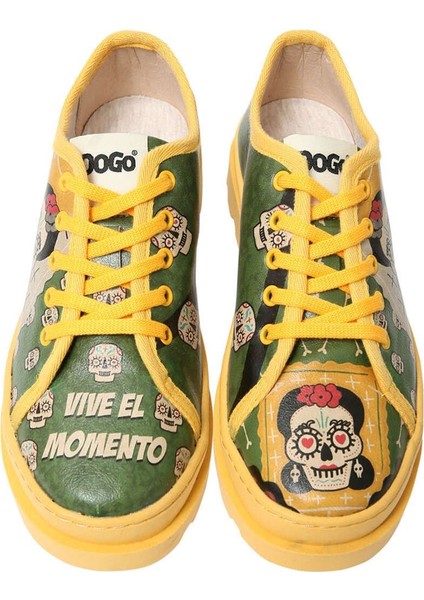 Kadın Vegan Deri Yeşil Sneakers - Sugar Skull Tasarım