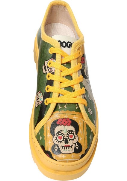 Kadın Vegan Deri Yeşil Sneakers - Sugar Skull Tasarım