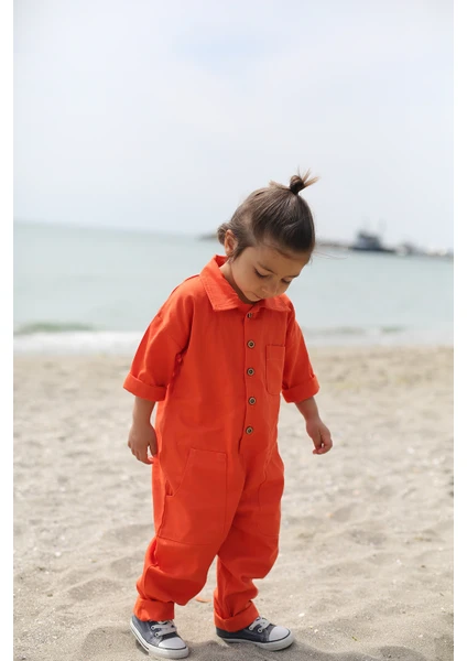 Catz Kids Turuncu Gabardin Yakalı ve Cepli Tulum