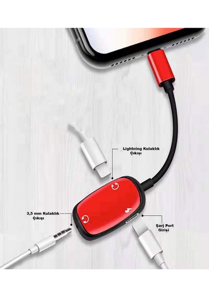 3 In 1 Lightning iPhone Şarj Kulaklık ve 3.5 mm Jack Kulaklık Dönüştürücü Dişi Adaptör Male To Dual