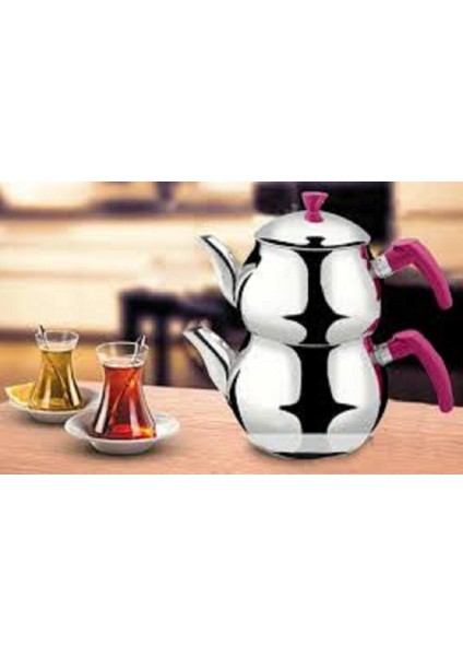 Harika Avm Yonca No:2 Mini Boy Küre Çelik Çaydanlık Takımı Kendinden Süzgeçli