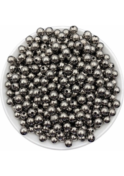 8mm Füme- Antrasit Renk Ccb Metalize Metal Görünümlü Plastik Boncuk,takı Boncuğu (25GR,~80 Adet)