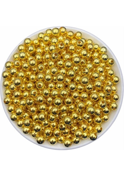 8mm Gold-Altınsarısı Renk Ccb Metalize Metal Görünümlü Plastik Boncuk,takı Boncuğu (25GR,~80 Adet)