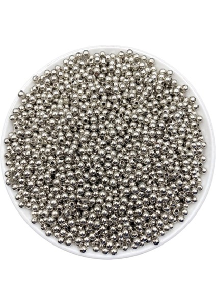4mm Gümüş - Nikel Renk Ccb Metalize Metal Görünümlü Plastik Boncuk,takı Boncuğu (25GR,~750 Adet)