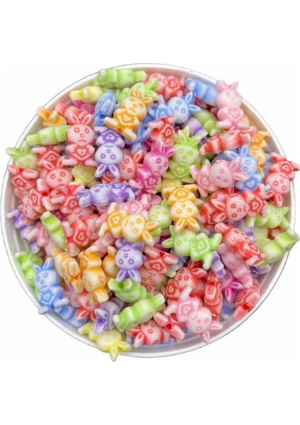 Pastel Tavşan Figür, Tavşan Şekilli Karışık Pastel Renk Boncuk,takı Yapımı (25GR, ~75 Adet)