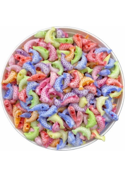 Pastel Yunus Figür,balık Şekilli Karışık Pastel Renk Boncuk,takı Yapım Boncuğu (25GR, ~190 Adet)