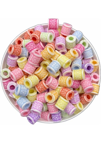 Pastel 8mm Silindir Model Karışık Pastel Renk Boncuk,takı Yapım Hobi Boncuğu (25GR, ~40 Adet)