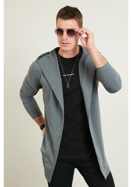 Slim Fit Pamuklu Kapüşonlu Örme Hırka Erkek Hırka 5896587
