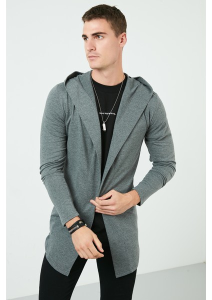 Slim Fit Pamuklu Kapüşonlu Örme Hırka Erkek Hırka 5896587