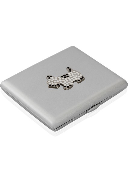 Gümüş Gri Sevimli Köpek Temalı Metal Sigara Tabakası
