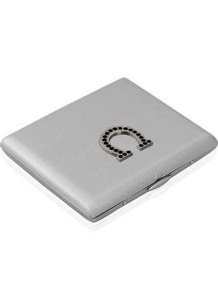 Gümüş Gri At Nalı Temalı Metal Sigara Tabakası