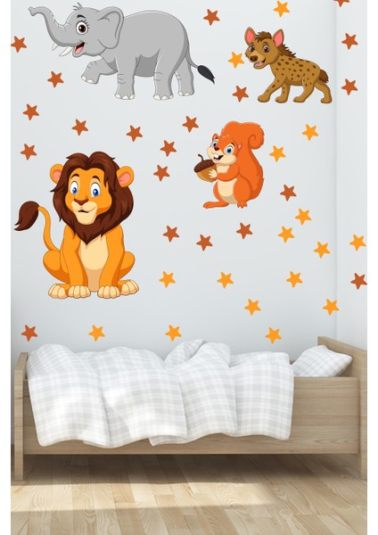 Neşeli Hayvanlar ve Yıldızlar Çocuk Odası Duvar Sticker Seti fiyatları