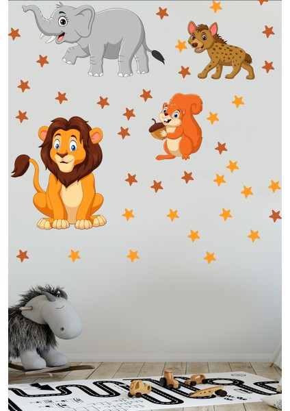 Neşeli Hayvanlar ve Yıldızlar Çocuk Odası Duvar Sticker Seti modelleri