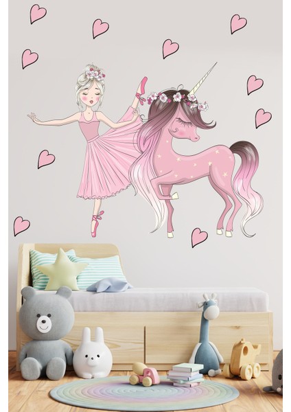 Pembe Balerin ve Unicorn Çocuk Odası Sticker