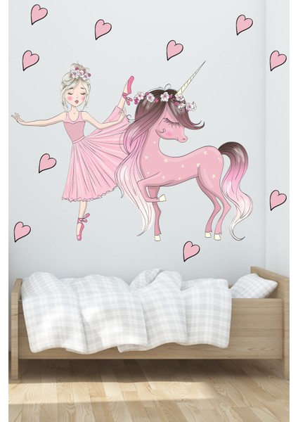 Pembe Balerin ve Unicorn Çocuk Odası Sticker