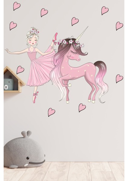 Pembe Balerin ve Unicorn Çocuk Odası Sticker