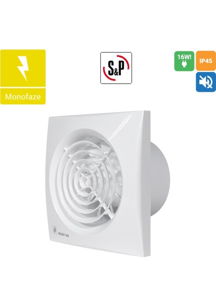 Silent 200 Cz Tasarruflu Sessiz Banyo Wc Fanı 120 mm kanal çapı, 180 m³/h debi, 33 db ses seviyesi fiyatları