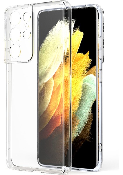 Samsung Galaxy S21 Ultra Kılıf Renksiz Şeffaf Silikon Kamera Korumalı Kks