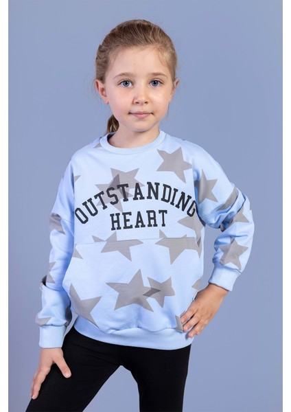 Kız Çocuk Kanguru Cepli Baskılı Sweatshirt
