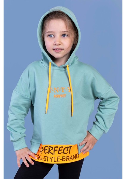 Kız Çocuk Kapüşonlu Garni Detaylı Baskılı Sweatshirt