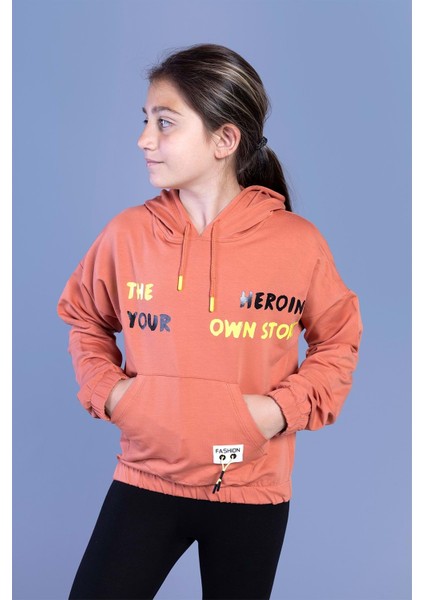 Kız Çocuk Kanguru Cepli Baskılı Sweatshirt