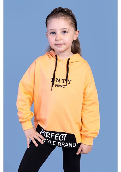 Kız Çocuk Kapüşonlu Garni Detaylı Baskılı Sweatshirt