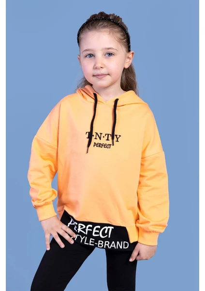 Toontoy Kids Kız Çocuk Kapüşonlu Garni Detaylı Baskılı Sweatshirt