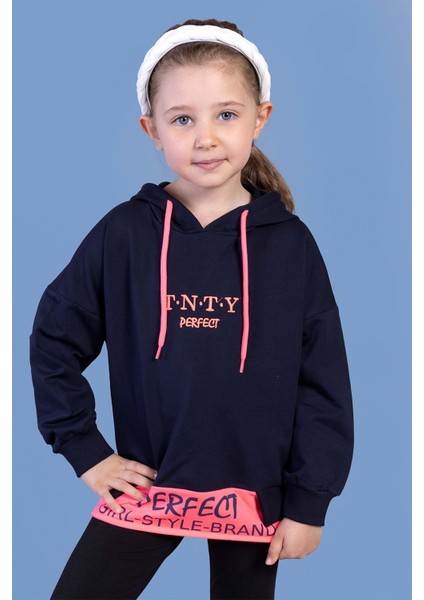 Kız Çocuk Kapüşonlu Garni Detaylı Baskılı Sweatshirt