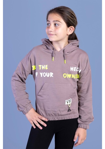 Kız Çocuk Kanguru Cepli Baskılı Sweatshirt