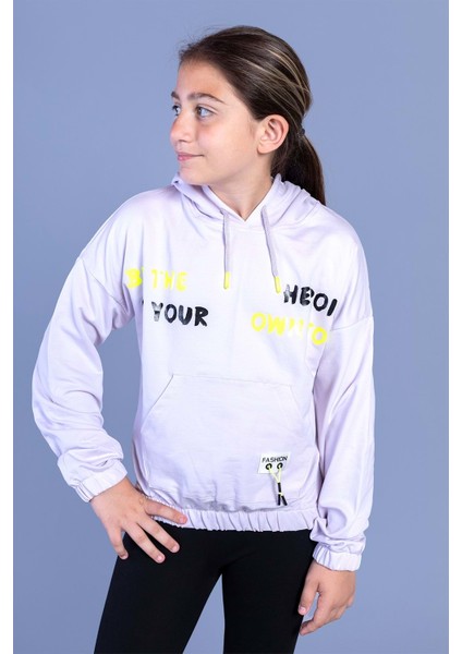 Kız Çocuk Kanguru Cepli Baskılı Sweatshirt