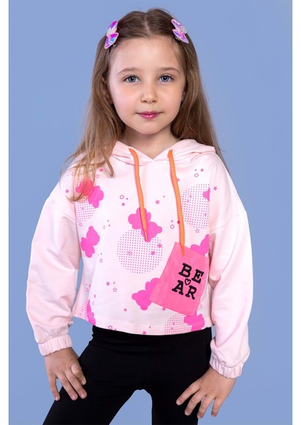 Kız Çocuk Cep Detaylı Baskılı Sweatshirt