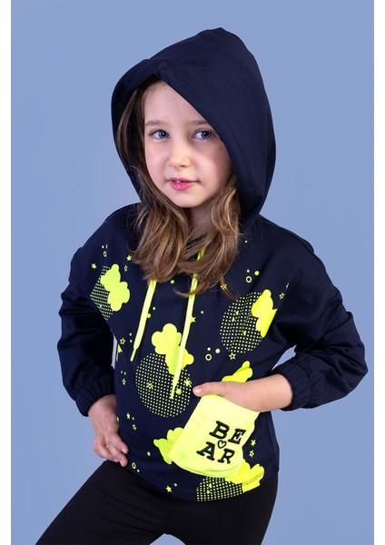 Kız Çocuk Cep Detaylı Baskılı Sweatshirt