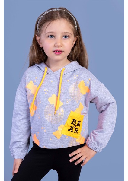 Kız Çocuk Cep Detaylı Baskılı Sweatshirt