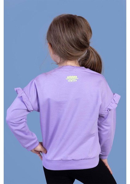 Kız Çocuk Kolları Fırfır Detaylı Nakışlı Sweatshirt fiyatları