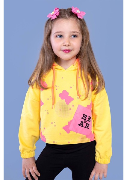 Kız Çocuk Cep Detaylı Baskılı Sweatshirt
