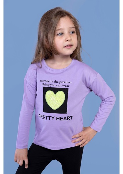 Kız Çocuk Pul Işlemeli Baskılı Tişört