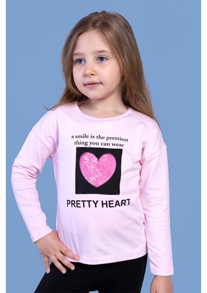 Kız Çocuk Pul Işlemeli Baskılı Tişört