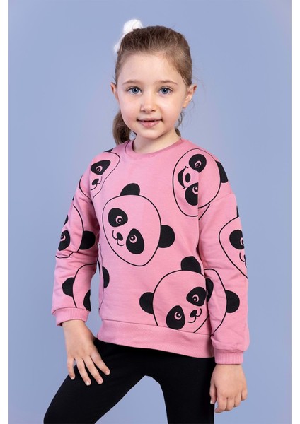 Kız Çocuk Panda Baskılı Sweatshirt