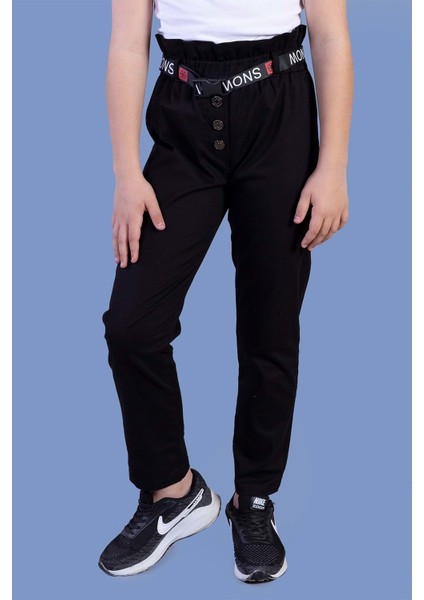 Kız Çocuk Beli Lastikli Kemer Detaylı Pantolon