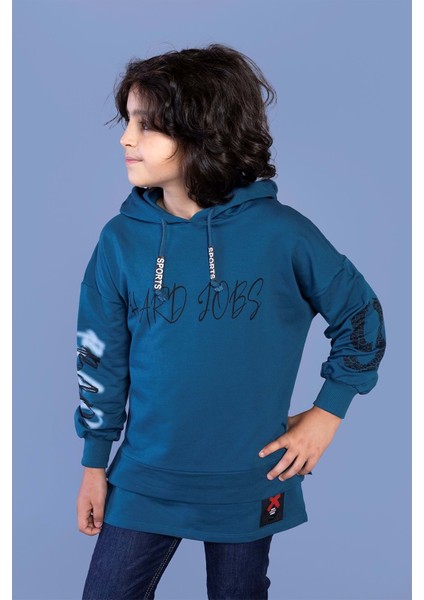Erkek Çocuk Kapüşonlu Baskılı Sweatshirt