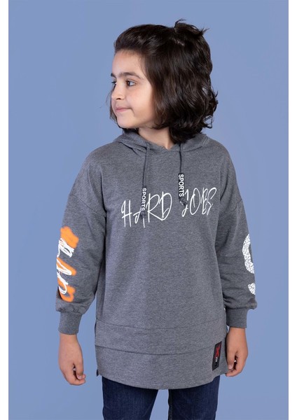 Erkek Çocuk Kapüşonlu Baskılı Sweatshirt