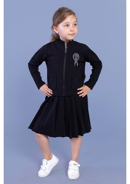 Kız Çocuk Arma Detaylı Etekli Takım