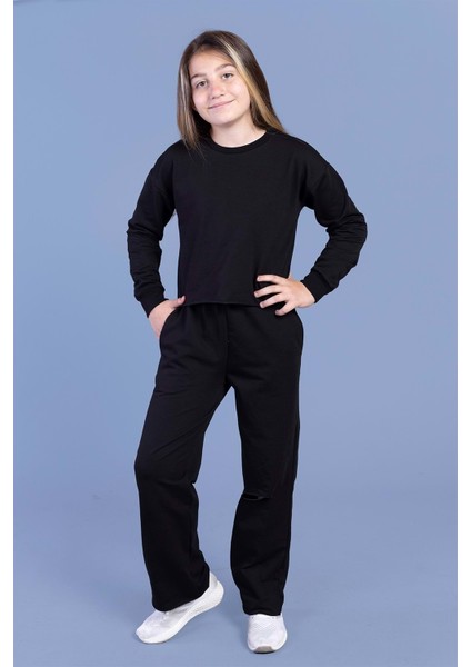 Kız Çocuk Dizi Yırtmaç Detaylı Eşofman Takımı