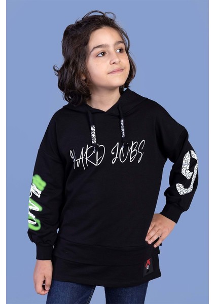 Erkek Çocuk Kapüşonlu Baskılı Sweatshirt