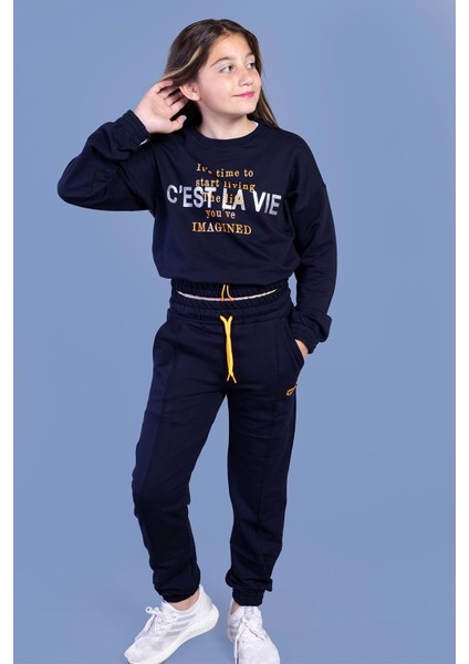 Kız Çocuk Baskılı Beli Lastikli Eşofman Takımı