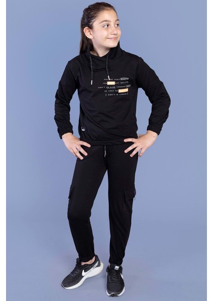 Kız Çocuk Baskılı Balıkçı Yaka Eşofman Takımı