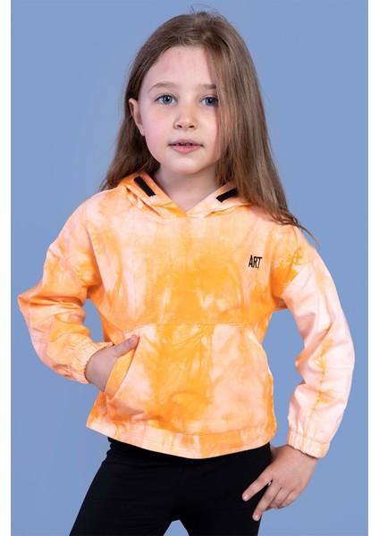 Kız Çocuk Batik Desenli Kapüşonlu Sweatshirt