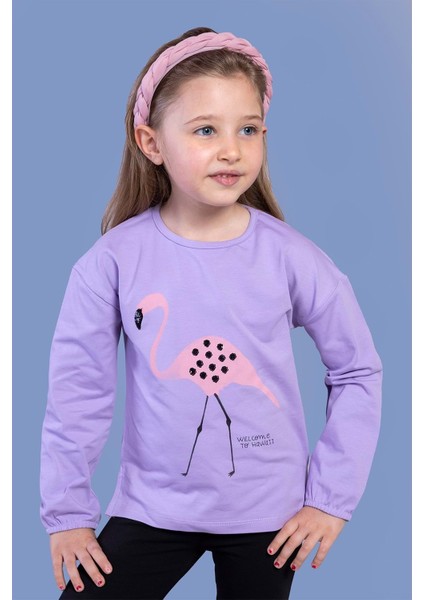 Kız Çocuk Flamingo Baskılı Tişört